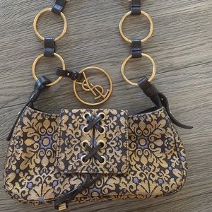 Dior gold tapestry clutch bag